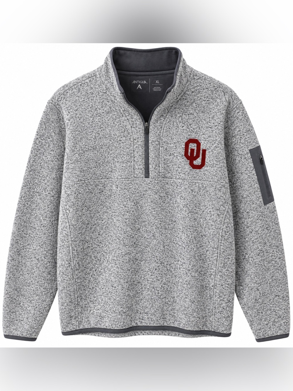 Antigua Oklahoma Sooners OU Gray Quarter Zip Fleece Pullover XL NCAA